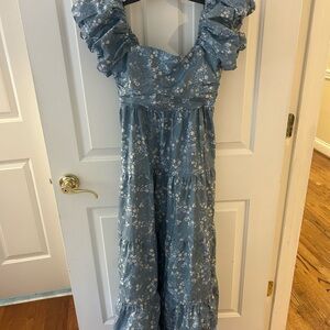 Altard state Blue Floral Ruffled Maxi Dress